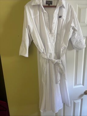 White Asymmetrical Shirt Dress with Tie Waist Abigail Israel